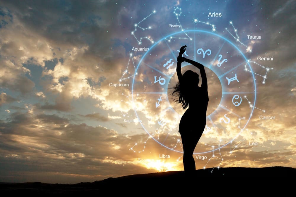 Zodiac Symbols Within a Circular Astrology and Horoscope Concept for Women