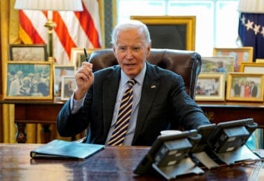 U.S. President Joe Biden attends a briefing on the federal response to the wildfires across Los Angeles