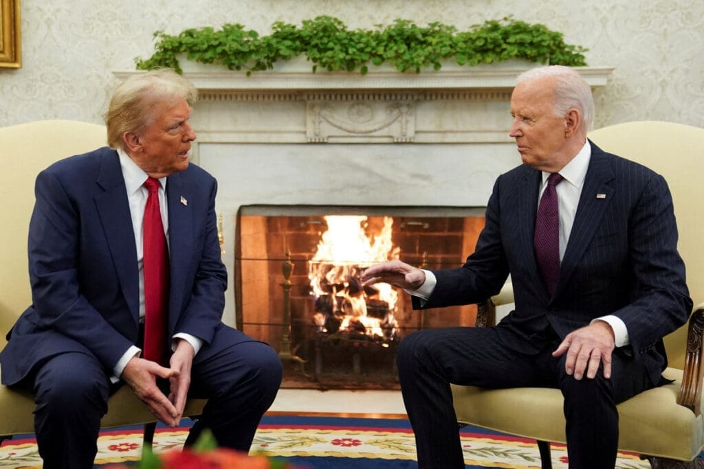 U.S. President Joe Biden meets with President-elect Donald Trump in the Oval Office at the White House in Washington