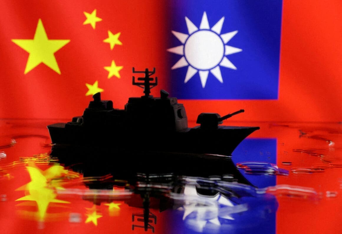 Illustration shows Chinese and Taiwanese flags