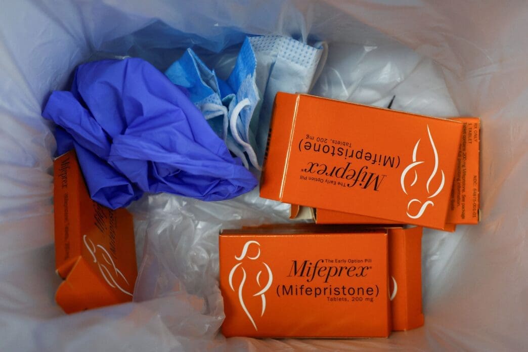 Used packages of Mifepristone, the first pill in a medical abortion, lie in the trash at Alamo Women's Clinic in Carbondale, Illinois