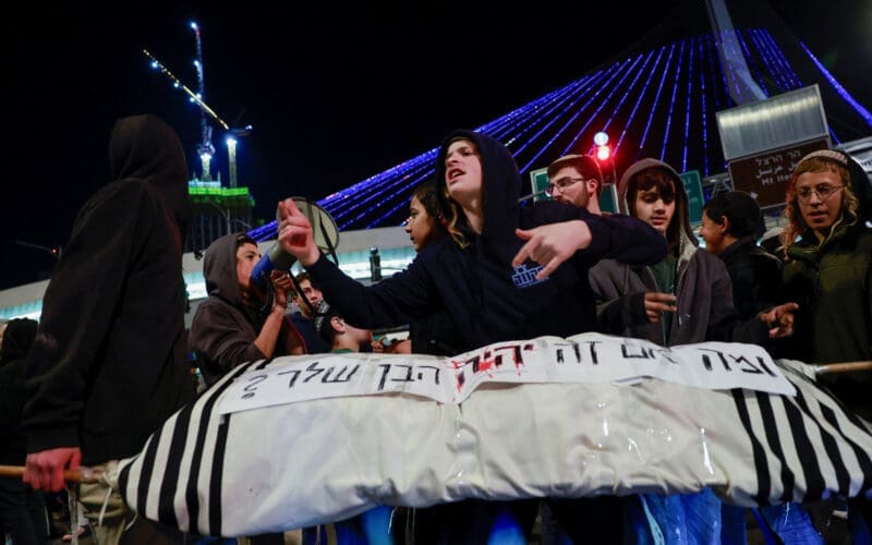 Israelis protest a ceasefire deal, in Jerusalem