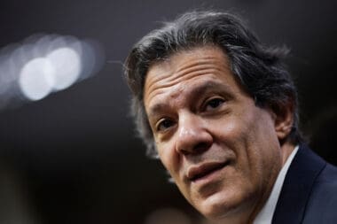 Brazil's Finance Minister Fernando Haddad attends a press conference in Brasilia