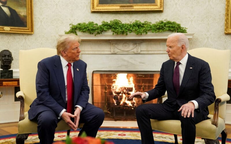 U.S. President Joe Biden meets with President-elect Donald Trump in the Oval Office at the White House in Washington