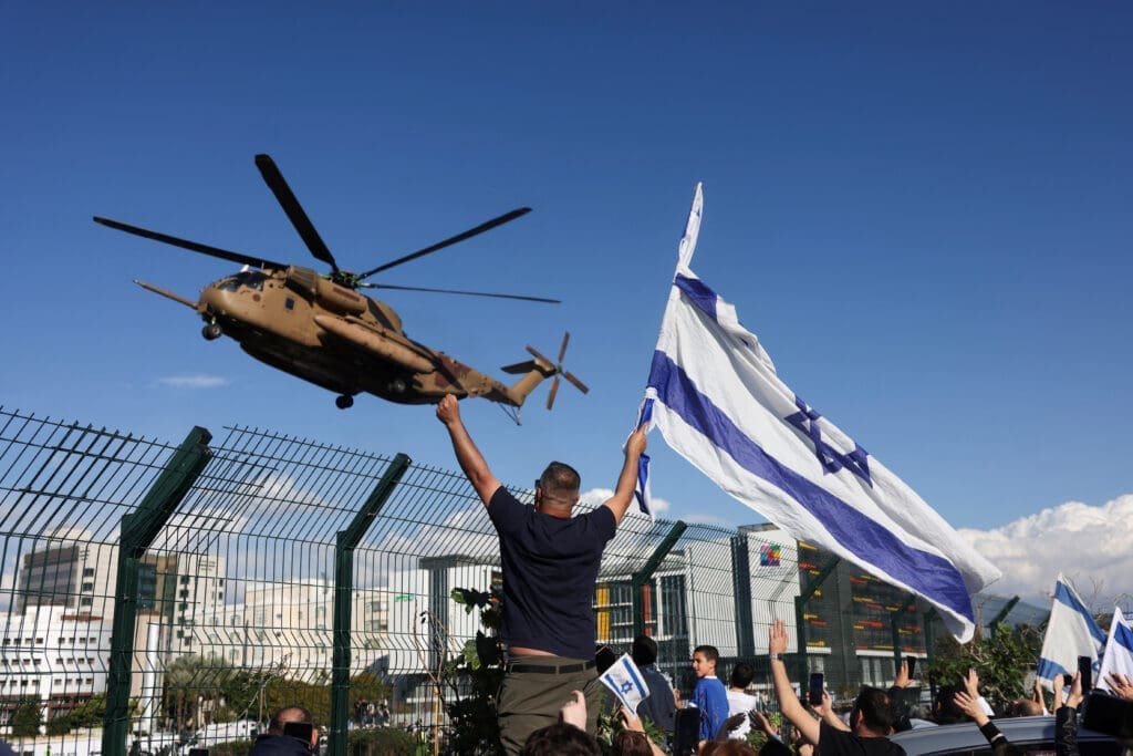 Arrival of released Israeli hostages, who have been held in Gaza since the deadly October 7, 2023 attack by Hamas, in Petah Tikva