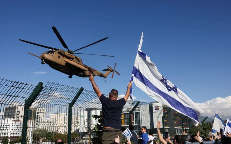 Arrival of released Israeli hostages, who have been held in Gaza since the deadly October 7, 2023 attack by Hamas, in Petah Tikva