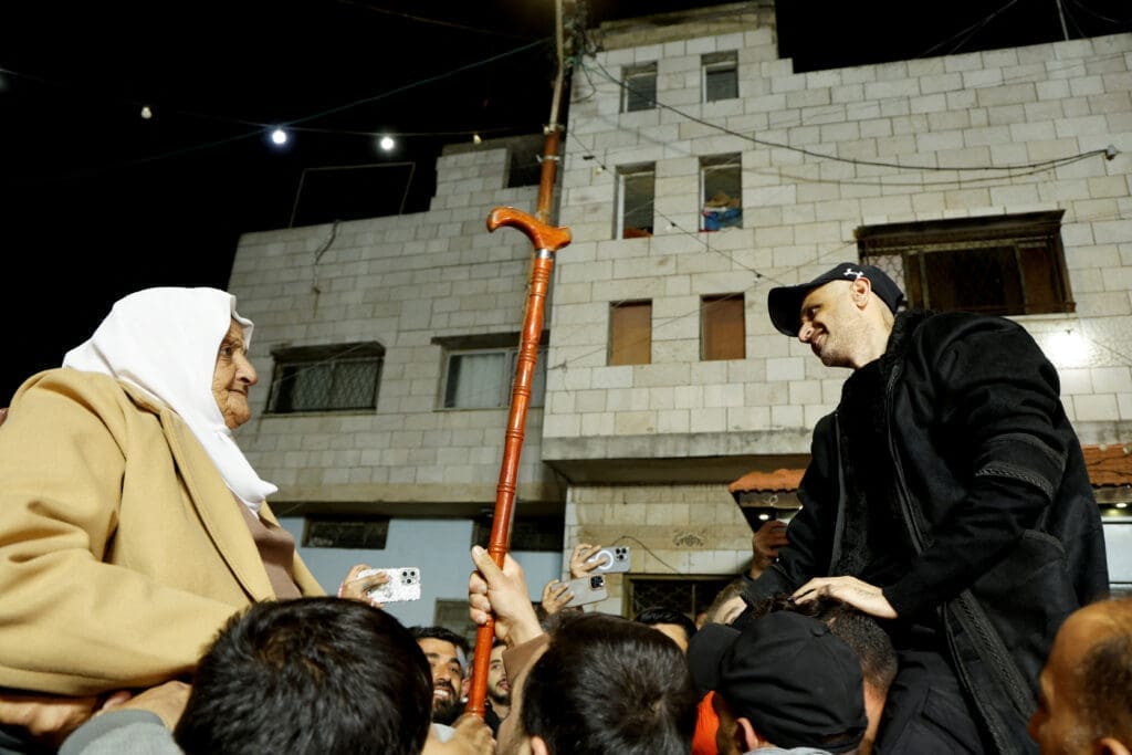 Palestinians welcome the freed prisoner Mohammed Al-Arida, in Araba, near Jenin