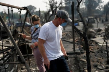 Harper Bishop and wife Cristy survey their home destroyed by the Tubbs Fire in Santa Rosa, California