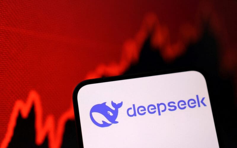 Illustration shows Deepseek and rising stock graph