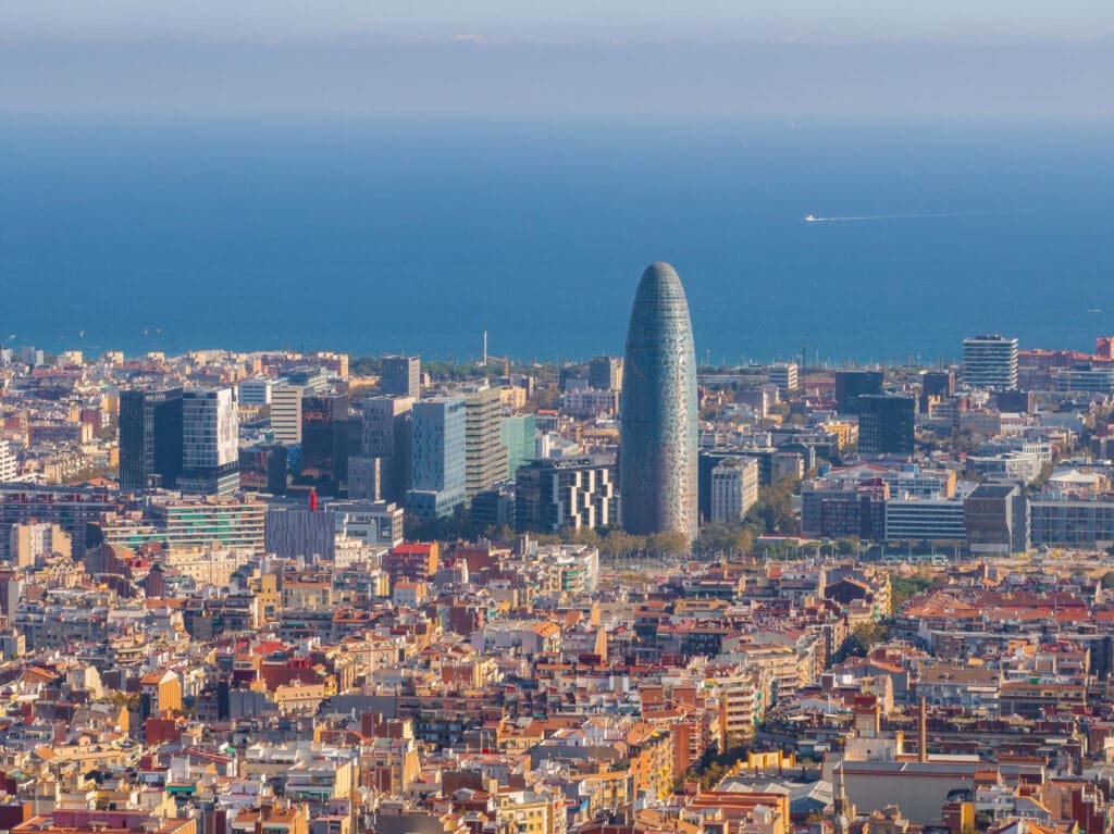 Aerial view of barcelona city skyline