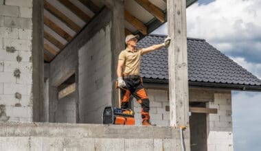 Construction Worker Posing Inside Newly Built Residential Home