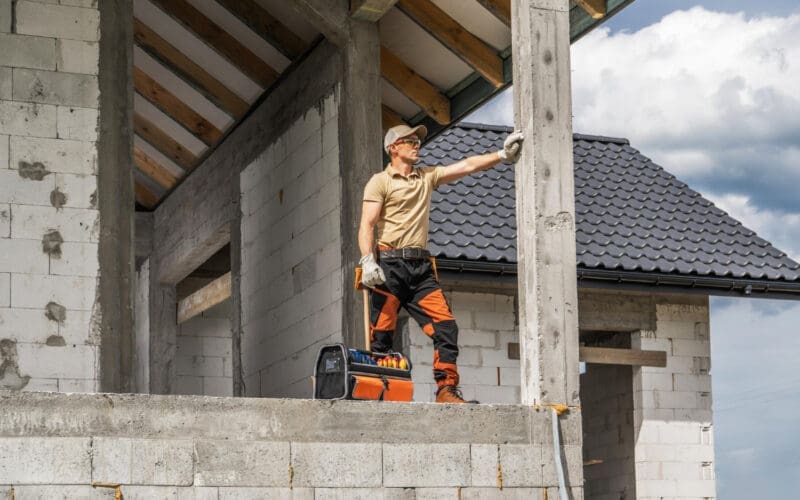 Construction Worker Posing Inside Newly Built Residential Home