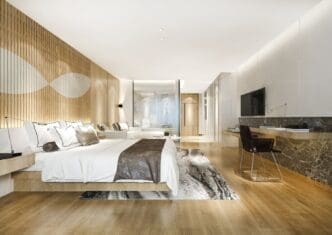 Contemporary luxury bedroom suite and bathroom