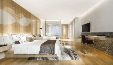 Contemporary luxury bedroom suite and bathroom