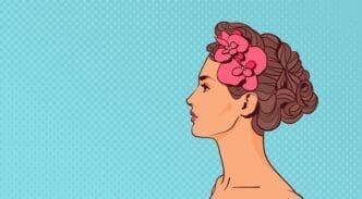 Beautiful Woman Profile View Elegant Attractive Female Over Pop Art Retro Background With Copy Space