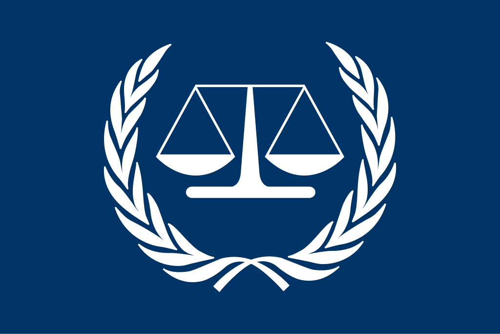 Flag of the International Criminal Court, Public domain, via Wikimedia Commons