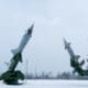 Ground-to-air missiles on snow during winter in the Russia-Ukraine conflict