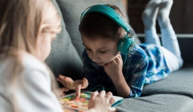 Kids playing with tablets