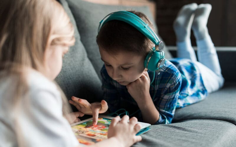 Kids playing with tablets