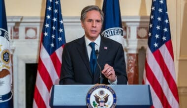 Secretary of State Antony J. Blinken delivers a speech on U.S. foreign policy at the U.S. Department of State in Washington, D.C., on March 3, 2021