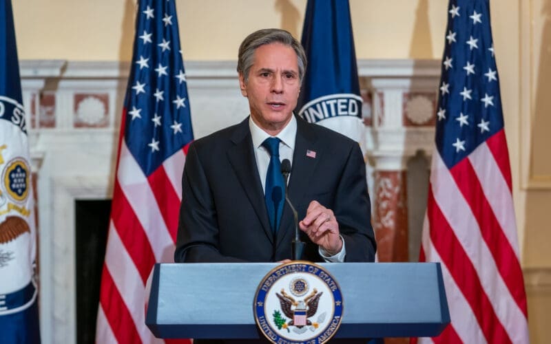 Secretary of State Antony J. Blinken delivers a speech on U.S. foreign policy at the U.S. Department of State in Washington, D.C., on March 3, 2021