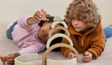 Wide-angle shot of children playing with eco-friendly toys