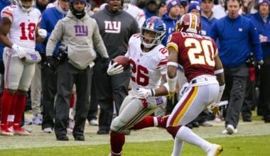 Barkley with the New York Giants against the Washington Redskins at FedEx Field in December 2018