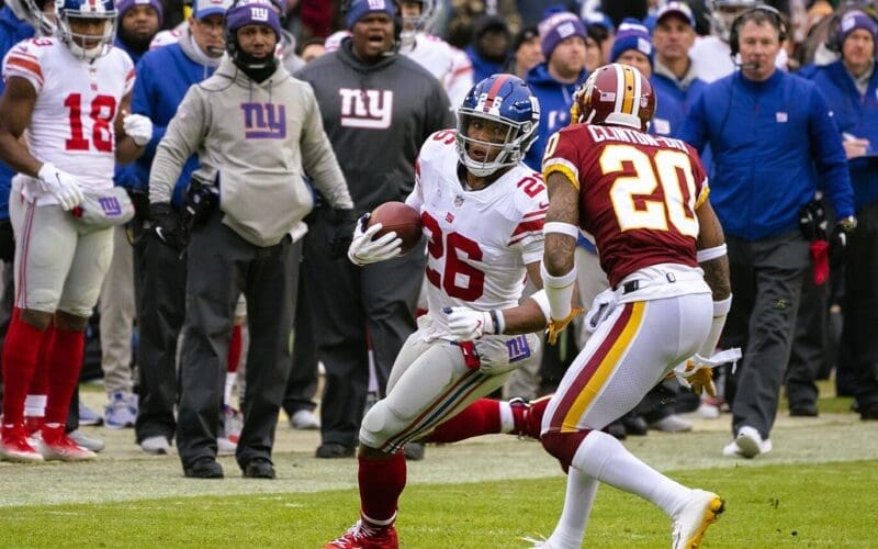 Barkley with the New York Giants against the Washington Redskins at FedEx Field in December 2018