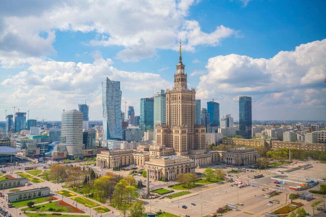 Aerial photo of Warsaw city skyline