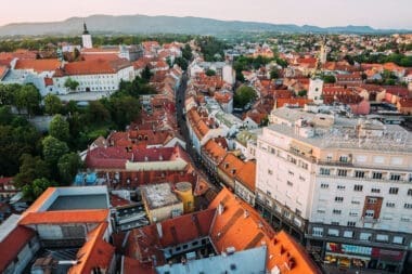 Zagreb Croatia. Aerial View from above of Ban Jelacic Square