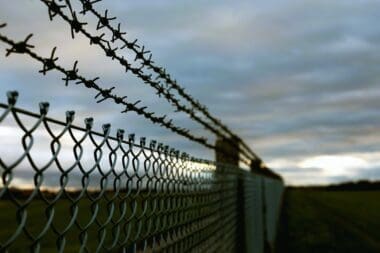 A barbed wire fence