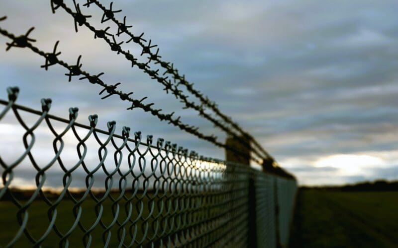 A barbed wire fence