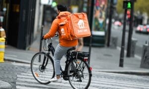 A deliver for Just Eat on his bike (bicyle)