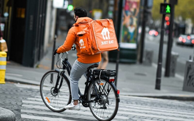 A deliver for Just Eat on his bike (bicyle)