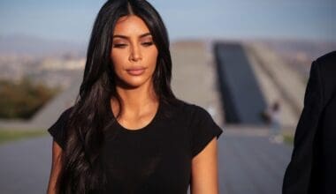 A shallow focus shot of Kim Kardashian visits the Armenian Genocide Memorial Complex in Yerevan, Armenia