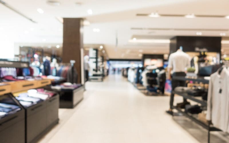 Abstract blurred view of a retail shop in a shopping mall