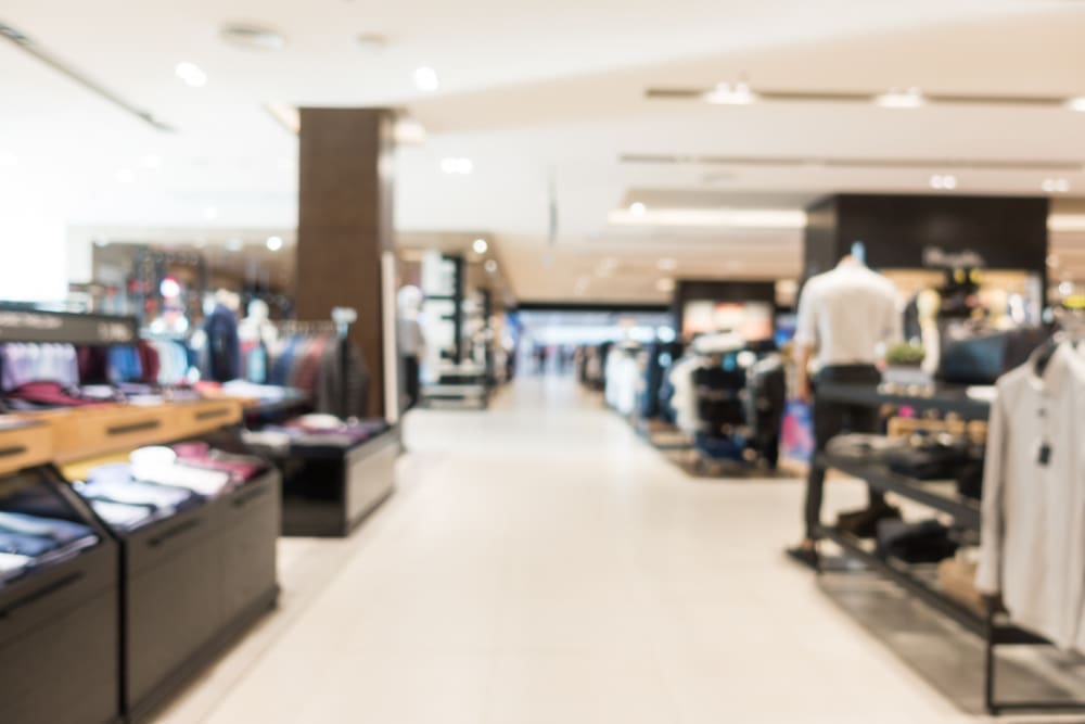 Abstract blurred view of a retail shop in a shopping mall