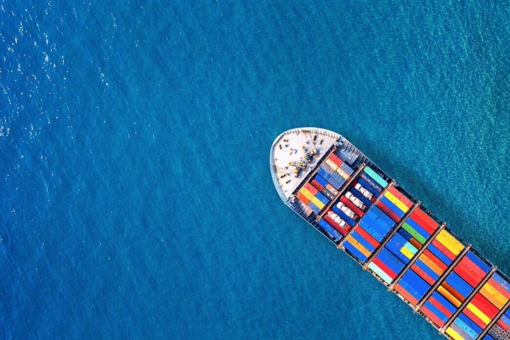 Aerial view of container cargo ship in the sea