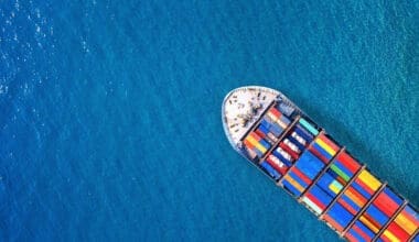 Aerial view of container cargo ship in the sea