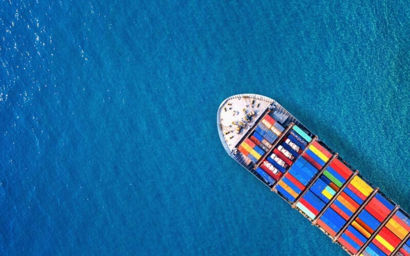 Aerial view of container cargo ship in the sea