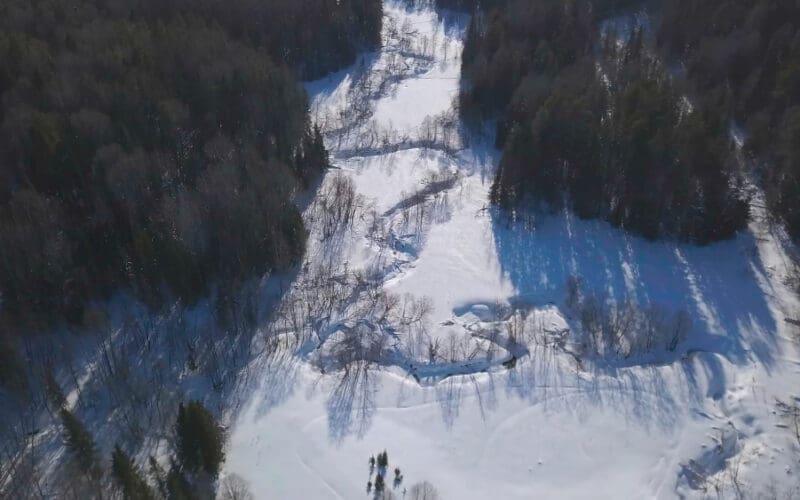 Aerial view of winter avalanche landscapes