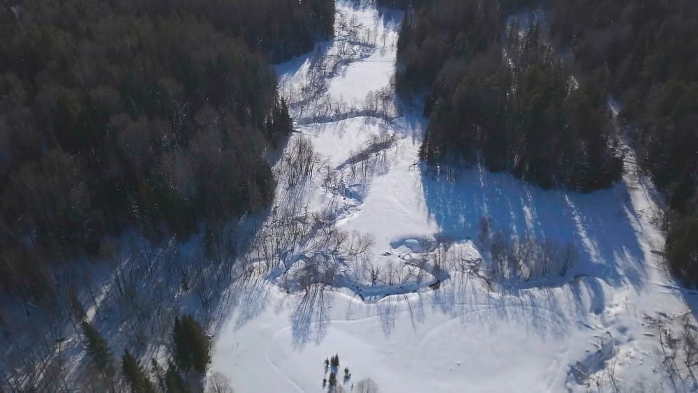 Aerial view of winter avalanche landscapes