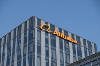 Alibaba company logo on office building. A Chinese internet company