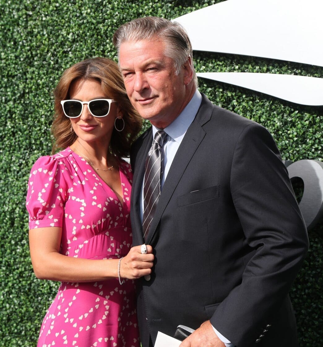 American actor, producer, and comedian Alec Baldwin with his wife Hilaria Thomas on the blue carpet before 2019 US Open opening night ceremony at Tennis Center in New York