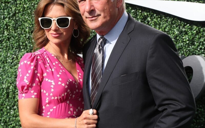 American actor, producer, and comedian Alec Baldwin with his wife Hilaria Thomas on the blue carpet before 2019 US Open opening night ceremony at Tennis Center in New York