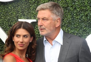 American actor, producer, and comedian Alec Baldwin with his wife Hilaria Thomas on the blue carpet before US Open 2017 opening night ceremony at Tennis Center in New York