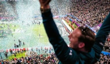 An Eagles fan at U.S. Bank Stadium celebrates the Eagles Super Bowl LII victory on February 4, 2018