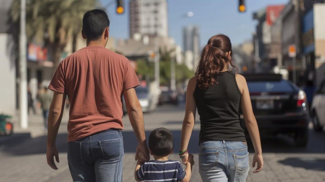 An immigrant family exploring a new city, showcasing the challenges and aspirations of those striving for a better life