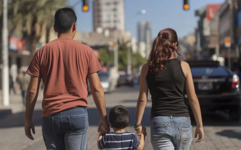 An immigrant family exploring a new city, showcasing the challenges and aspirations of those striving for a better life