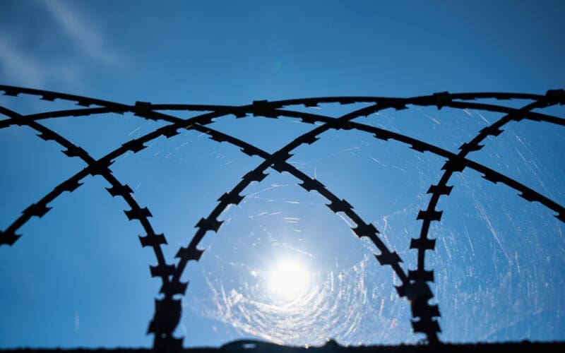 Barbed Wire on a Metal Grate